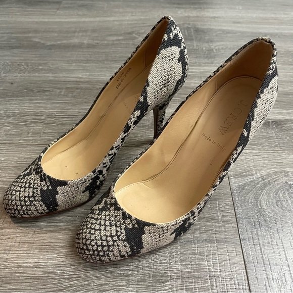 J. Crew Shoes - J. Crew Mona Snakeskin Printed Pumps Linen Heels 7.5